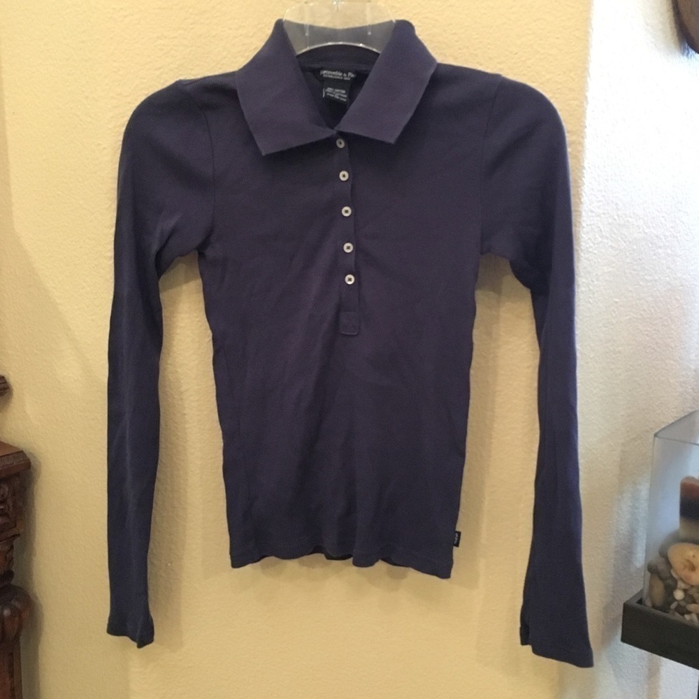ABERCROMBIE & FITCH Navy Long Sleeve Ribbed Top Size Small